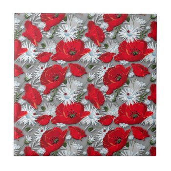 Gorgeous Red Poppies Summer Flowers Pattern Ceramic Tile by YANKAdesigns at Zazzle