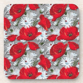 Gorgeous Red Poppies Summer Flowers Pattern Coaster by YANKAdesigns at Zazzle