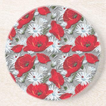 Gorgeous Red Poppies Summer Flowers Pattern Drink Coaster by YANKAdesigns at Zazzle