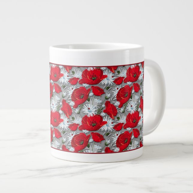 Gorgeous red poppies summer flowers pattern giant coffee mug (Front Right)