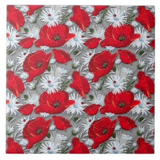 Gorgeous red poppies summer flowers pattern tile