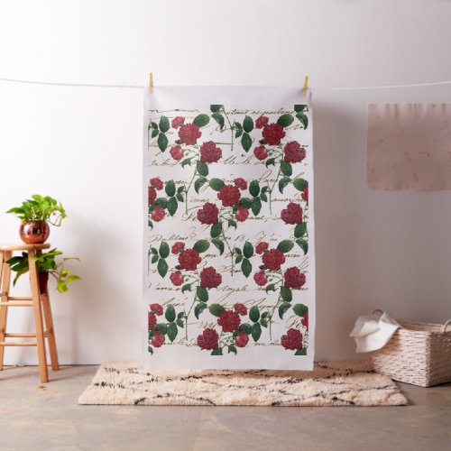 Gorgeous Red Roses and Classic Vintage Handwriting Fabric