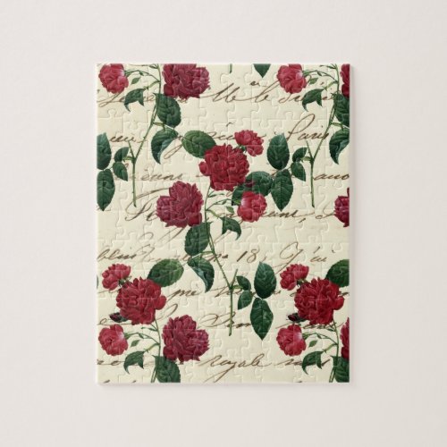 Gorgeous Red Roses and Classic Vintage Handwriting Jigsaw Puzzle