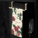 Gorgeous Red Roses and Classic Vintage Handwriting Kitchen Towel<br><div class="desc">#abstractart Beautifully feminine Victorian era rose flowers and green leaves on a sophisticated ivory cream off-white white background with old calligraphy style cursive script handwriting. This vintage 1990s inspired abstract design features a gorgeous palette that adds perfect pop of color. For coordinating products or colors, please visit JustFharryn @zazzle.com #zazzlemade...</div>