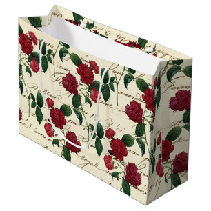 Gorgeous Red Roses and Classic Vintage Handwriting Large Gift Bag