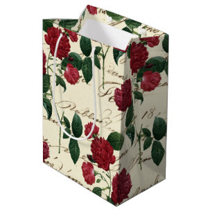 Gorgeous Red Roses and Classic Vintage Handwriting Medium Gift Bag