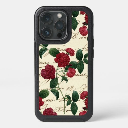 Gorgeous Red Roses and Classic Vintage Handwriting iPhone 13 Pro Case