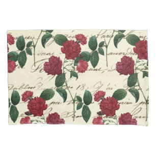 Gorgeous Red Roses and Classic Vintage Handwriting Pillow Case