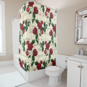 Gorgeous Red Roses and Classic Vintage Handwriting Shower Curtain