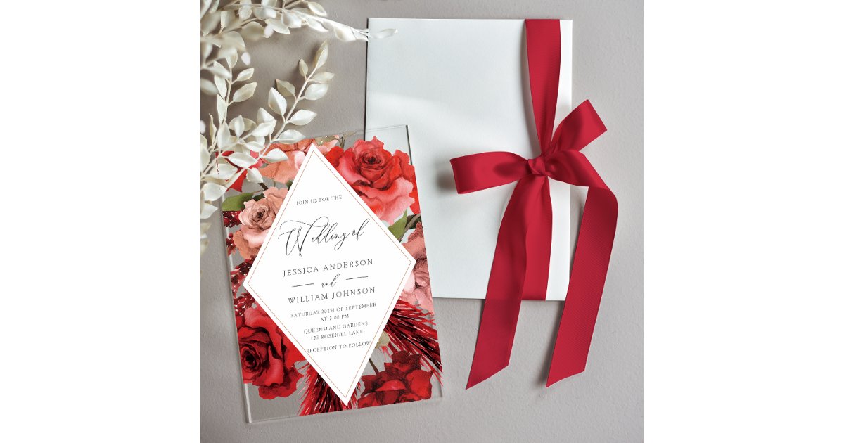 Frame Invitation Red Gorgeous Red Roses Frame Wedding Acrylic Invitations | Zazzle