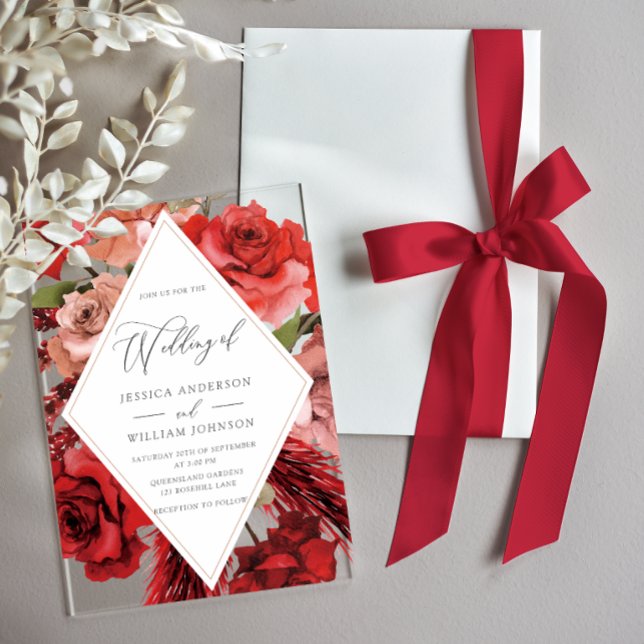 Gorgeous Red Roses Frame Wedding Acrylic Invitations (Creator Uploaded)