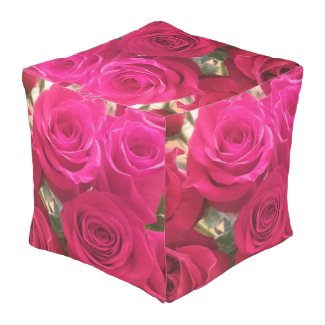 Red Roses Print Large Cube Pouf