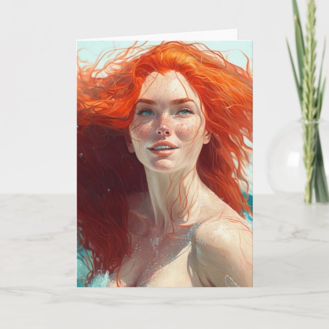 Gorgeous Redhead Emerging from the Water Card (Front)