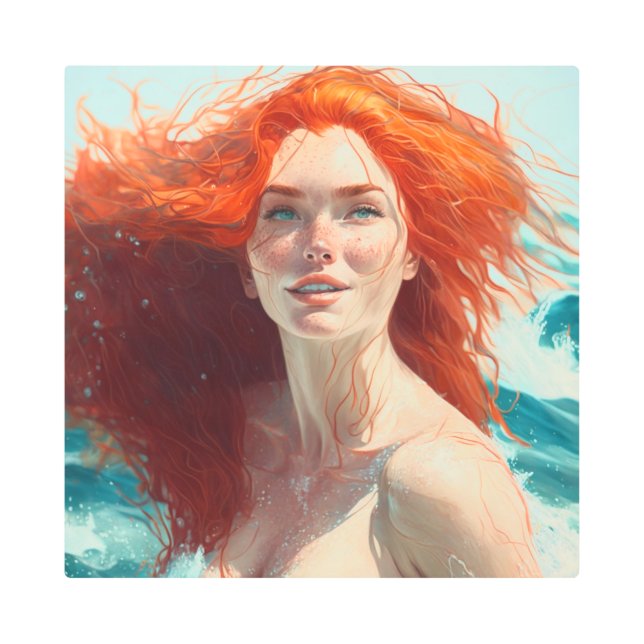 Gorgeous Redhead Emerging from the Water Metal Print (Front)