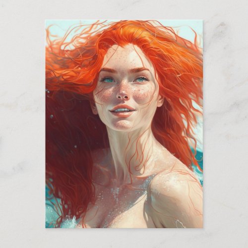 Gorgeous Redhead Emerging from the Water Postcard