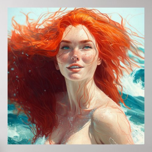 Gorgeous Redhead Emerging from the Water Poster