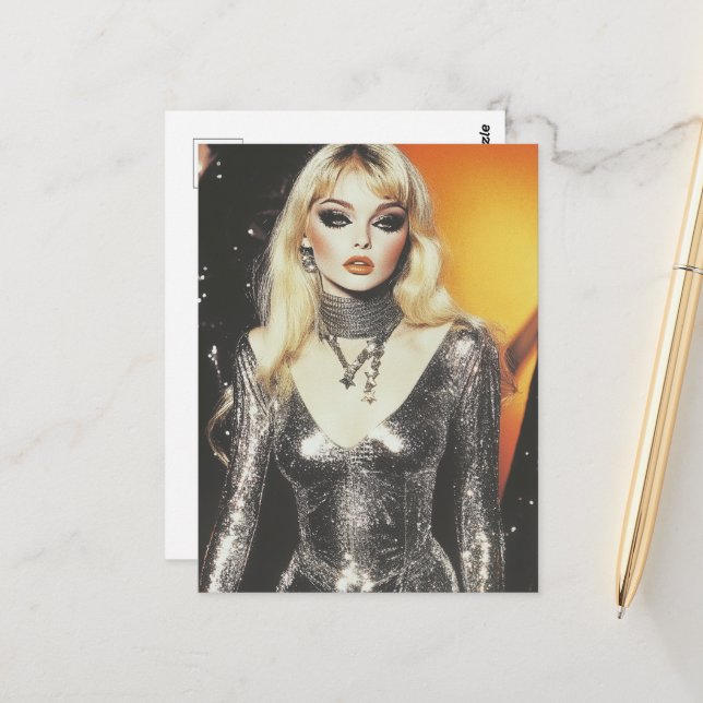 Gorgeous Retro Blond Woman in a Sparkling Outfit Postcard (Front/Back In Situ)