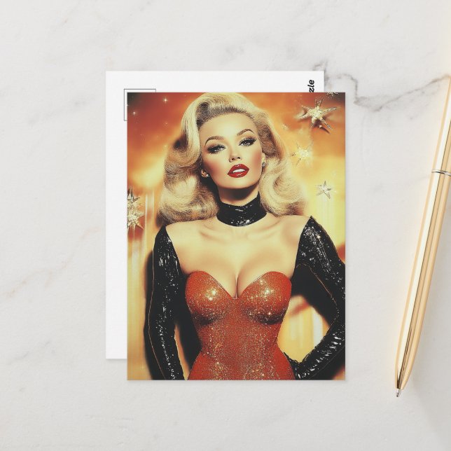 Gorgeous Retro Blond Woman Postcard (Front/Back In Situ)