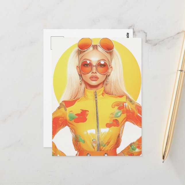 Gorgeous Retro Blond Woman Two Sunglasses 0n Postcard (Front/Back In Situ)
