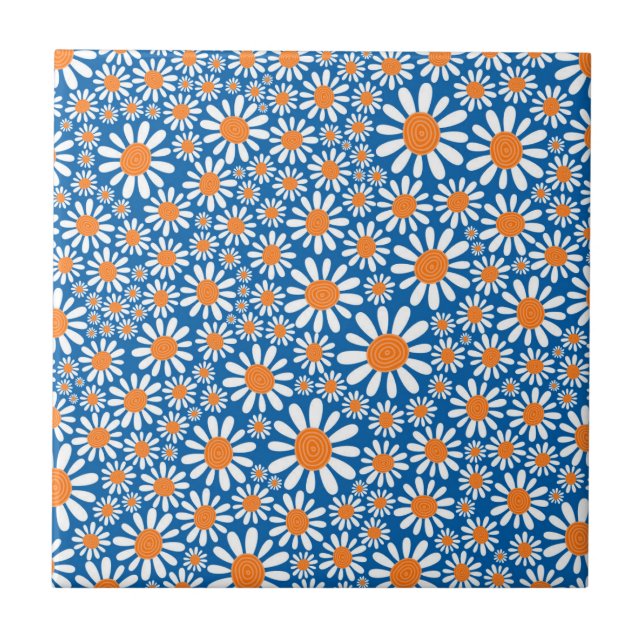 Gorgeous Retro Daisy Pattern Ceramic Tile (Front)
