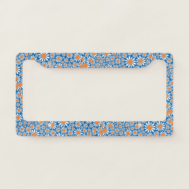 Gorgeous Retro Daisy Pattern License Plate Frame (Front)