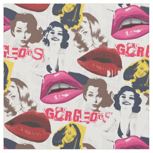 Gorgeous Retro Pinup Collage Fabric