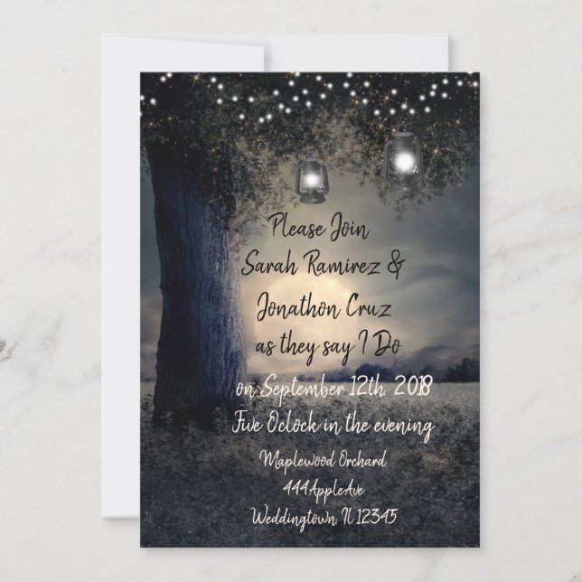 Gorgeous Romantic Lantern Lit Tree Wedding Invitation (Front)