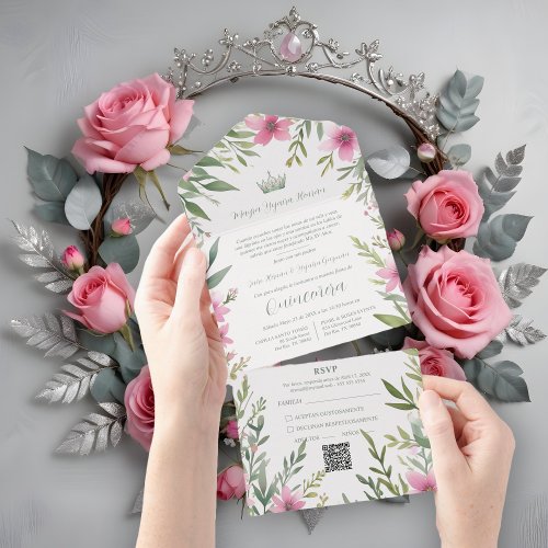 Gorgeous Romantic Pink  Green Princess Tiara All In One Invitation