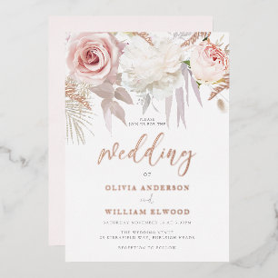 Gorgeous Rose Gold & Blush Floral Wedding Foil Invitation
