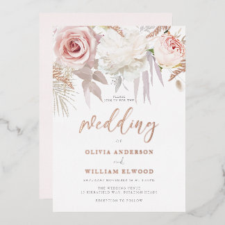 Gorgeous Rose Gold & Blush Floral Wedding Foil Invitation