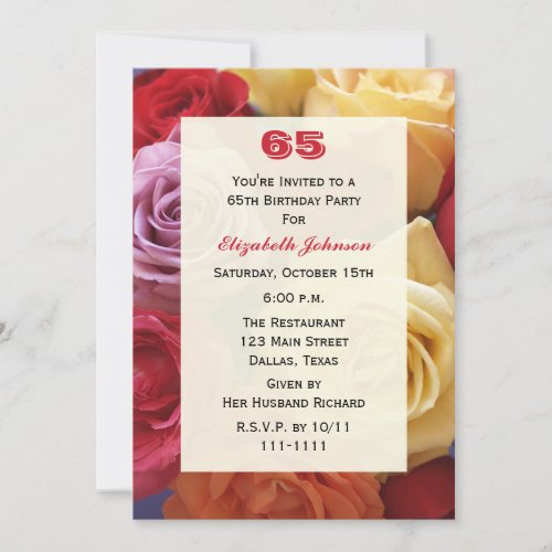 Gorgeous Roses 65th Birthday Party Invitation