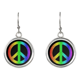 Gorgeous round drop earrings rainbow peace signs