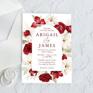 Gorgeous Ruby Red & White Floral Wedding Invitation