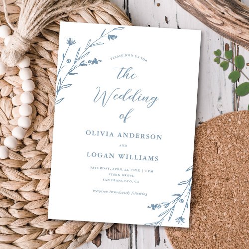 Gorgeous Rustic Dusty Blue Wildflower Boho Wedding Invitation