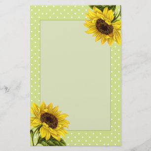 Gorgeous Rustic Sunflowers & Green Polka Dots Stationery