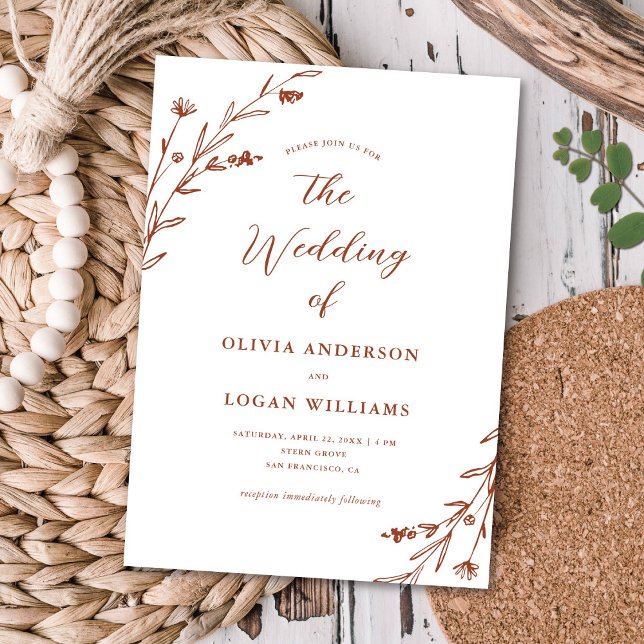 Gorgeous Rustic Terracotta Wildflower Boho Wedding Invitation (Creator Uploaded)