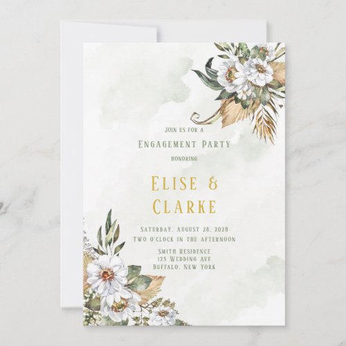 Gorgeous Sage and White Peony Engagement Party Invitation