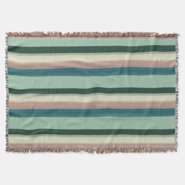 Gorgeous Sage Green Chic Striped Throw Blanket (Front)