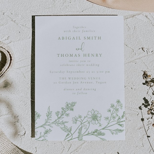 Gorgeous Sage Line Art Wedding Invitation (Creator Uploaded)
