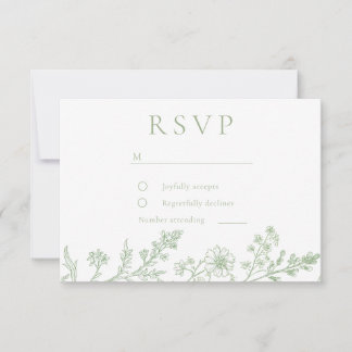 Gorgeous Sage Line Art Wedding RSVP Card