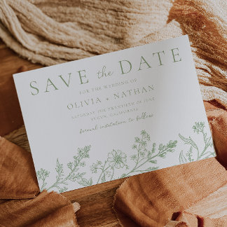 Gorgeous Sage Line Art Wedding Save The Date
