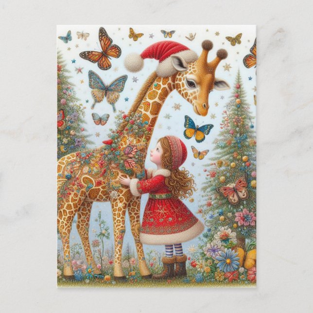 Gorgeous Santa Giraffe and Child Postcard (Front)