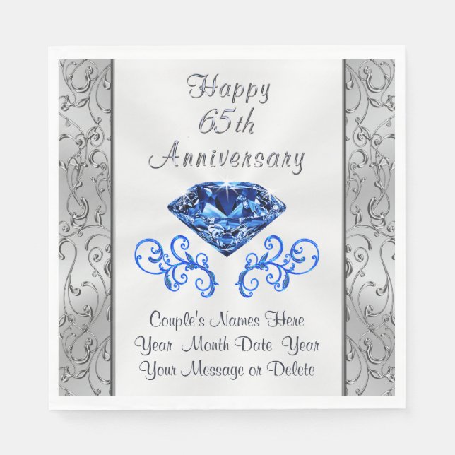 Gorgeous Sapphire 65th Wedding Anniversary Napkins (Front)
