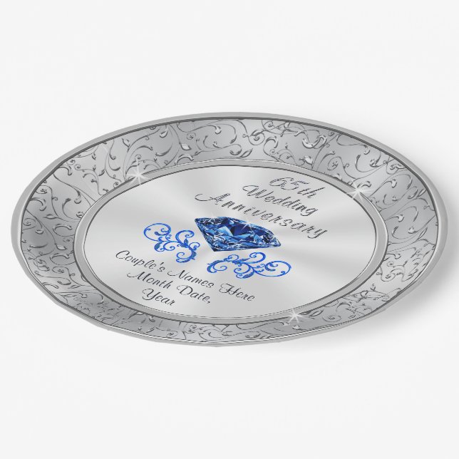 Gorgeous Sapphire 65th Wedding Anniversary Plates (Angled)