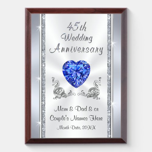 Gorgeous Sapphire Anniversary Gifts Parents Award Plaque