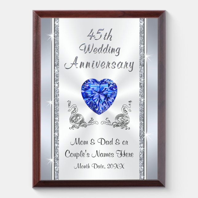 Gorgeous Sapphire Anniversary Gifts Parents Award Plaque (Vertical)