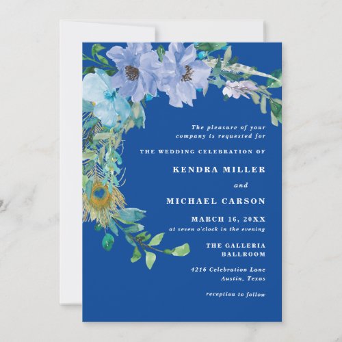 Gorgeous Sapphire Blue Floral Wedding Invitation
