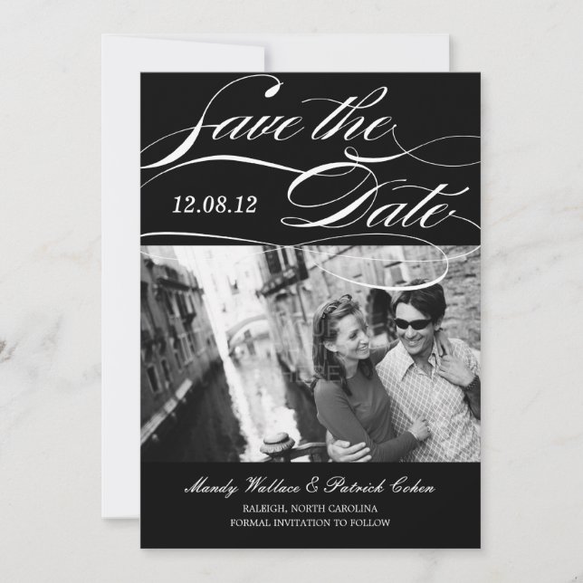 Gorgeous Script Save The Date Announcement (Black) (Front)