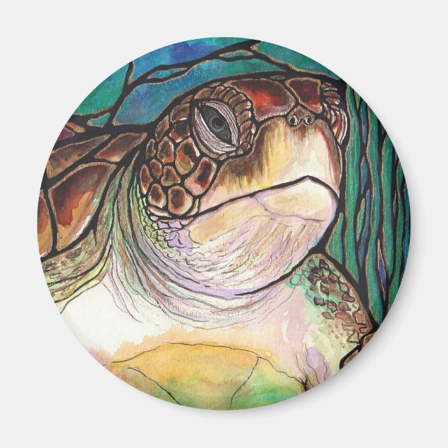 Gorgeous Sea Turtle Stained Glass Style Art Magnet (Front)