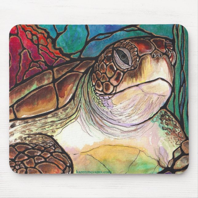 Gorgeous Sea Turtle Stained Glass Style Art Mouse Pad (Front)